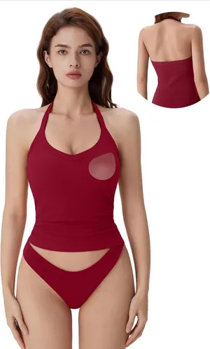 Suuksess Wine Red Ribbed Halter Top thumbnail 4