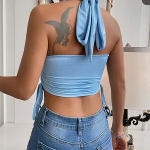 Blue Halter Neck Women Top thumbnail 2