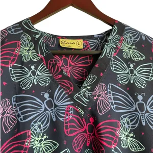 Shana‎ Women Scrub Top L Navy Butterfly Medical Uniform Nurse Workwear Dental thumbnail 4