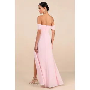 NWT Lulus Magical Magnetism Light Pink Off-the-Shoulder Maxi Dress Gala Size S thumbnail 3