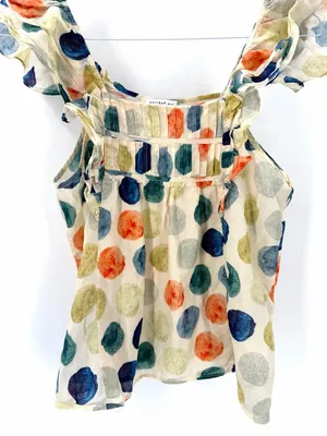 Anthropologie Current Air Polkadot Ruffle Sleeve Eclectic Boho Tank Top Blouse thumbnail 3