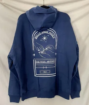 Source Unknown New Navy Blue "Belle Amie Nails: The Nail Artist" Graphic Hoodie Sweatshirt L thumbnail 1