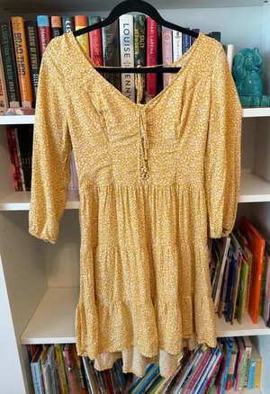 Hollister Yellow Floral Tiered‎ Mini Dress Long Sleeve Size M thumbnail 1
