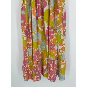 S/W/F En-Flowered Midi Dress Medium Pink‎ Floral Retro Mod Boho Sundress Cotton thumbnail 9