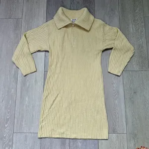 Missguided cream quarter zip long sleeve sweater knit midi dress size 4 tall‎ thumbnail 1