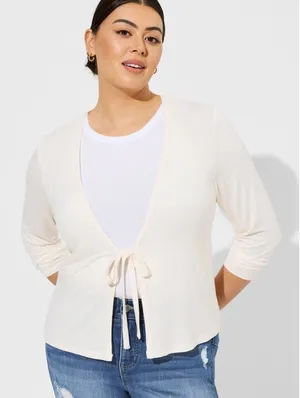 Torrid Women Super Soft Tie-Front‎ Cardigan Ivory Ribbed Knit Sweater 2X thumbnail 1