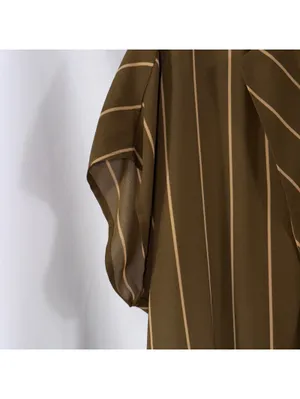Worthington Striped Surplice Blouse Olive Tan Size L thumbnail 5