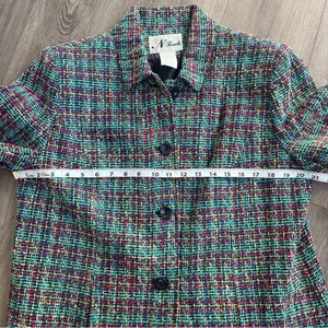 Vintage Women's Classic Multicolor Tweed Blazer 12 Blue thumbnail 9