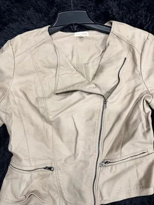 Women’s Cream Asymmetrical Zip Jacket Size L thumbnail 2