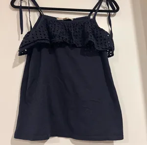 LOFT Navy Eyelet Ruffle Tie-Shoulder Tank Top XS thumbnail 2