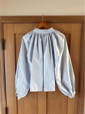 Maeve Anthropologie Pleated Trapeze Blouse Puff Sleeve Light Blue Women’s Small thumbnail 6