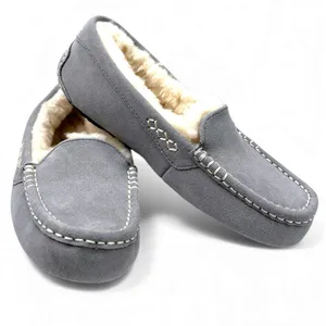 New- UGG 5 Women's Ansley slippers light grey suede Driving Loafer Sherpa Wool thumbnail 2