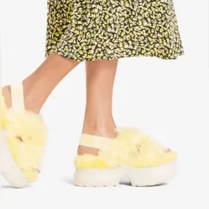 UGG Fluff Sugar Mellow Yellow Platform Slingback Sandals Slippers thumbnail 1