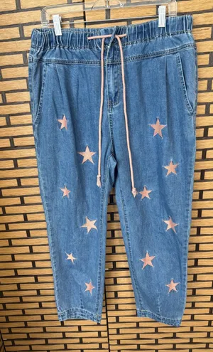 Listicle Star Print Tie Waist Jeans‎ Size Large thumbnail 1