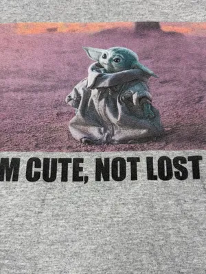 Star Wars Grogu Baby Yoda I'm Cute Not Lost Crop Tee Womens L Gray Mandalorian thumbnail 2