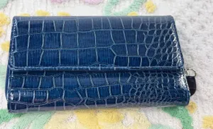 Hato Hasi Navy Blue Croc Embossed Faux Leather‎ Flap Wallet Organizer thumbnail 1
