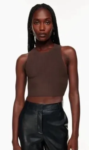 Babaton Aritzia Sculptknit Brown Cropped Tank Top Small thumbnail 1