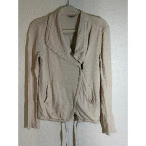 Lucky Brand Moto Jacket Beige S Womens Asymmetrical Zip Sweatshirt Casual thumbnail 3