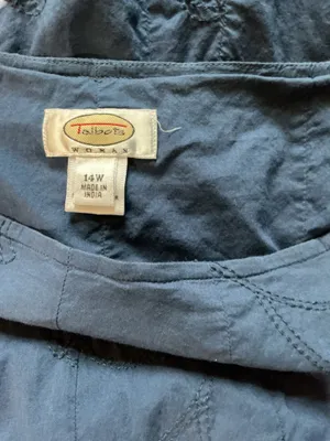 Talbots Woman Blue Embroidered Gored Midi Skirt Size 14W Cotton Blend A-Line thumbnail 3