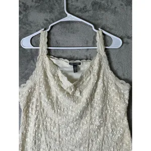 Vintage Y2K Lace Corset Cami Top Ivory Floral Sheer Coquette Fairy Grunge XL thumbnail 2