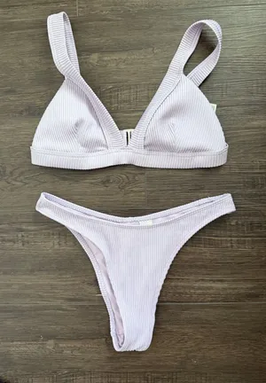 Hollister Swim Lavender Ribbed Triangle Bikini Set Purple Gold Clasp Medium thumbnail 1