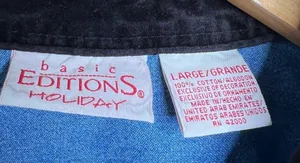 VTG Christmas Holiday Denim Button Down Shirt Embroidered Trees SZ Large STAINED thumbnail 5