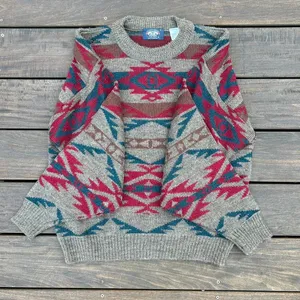 Tan/Red Vintage Pendleton Style Wool Sweater Knitwear Grandpa Sweater Made in England thumbnail 1
