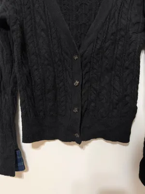Vineyard Vines Cable Knit Cashmere Cardigan Sweater Size Small Black thumbnail 5