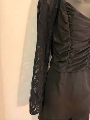 Black Ruched Lace Sleeve Cropped Top thumbnail 3