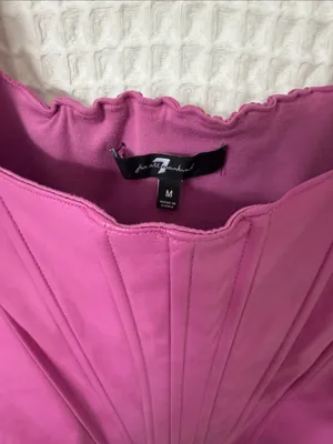 7 For All Mankind Faux Leather Pink Smocked Corset Bustier Top Medium thumbnail 2