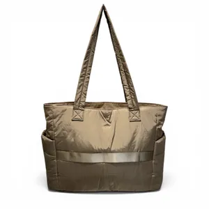 BAGSMART Quilted Puffy Tote Bag Taupe Laptop Travel Work Gym Carry On thumbnail 2