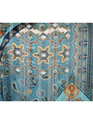 Umgee Womens S/M Blue Paisley Metallic Kimono Duster Boho Open Front Cardigan thumbnail 11