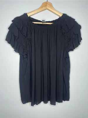 a.n.a Black Ruffle-Trim Smocked Babydoll Top (X-Large) thumbnail 1