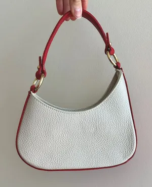 Micro Italian Leather Handbag / Crossbody Bag, Red/White, Mini Halfmoon thumbnail 1