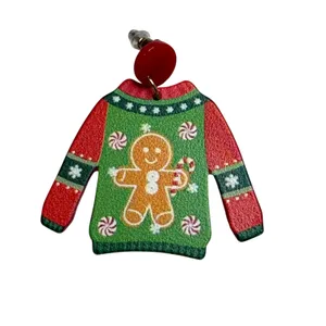 Ugly Christmas Sweater Earrings Gingerbread Man Green‎ Red Holiday Novelty thumbnail 2