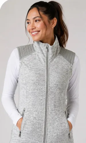 Athleta Stronger Spacedye Heathered Light Gray Sleeveless Full Zip Vest Small thumbnail 1