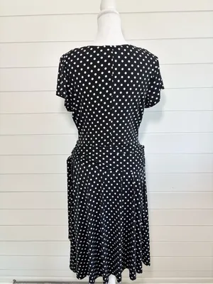AB‎ Studio Black and White Polka Dot Wrap Midi Dress Size L thumbnail 4