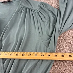 Lauren Ralph Lauren Black Label Wrap Top Womens L Teal Peplum Jersey V Neck Soft thumbnail 6