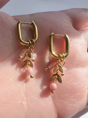 Gold hoop earrings with removable pink charms thumbnail 2
