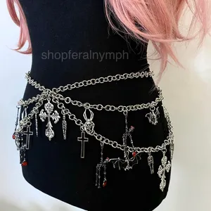 Silver Y2K Gothic Draped Charm Layered Chain Belt, Fits 26-55 Inches, X7GA1391 thumbnail 3