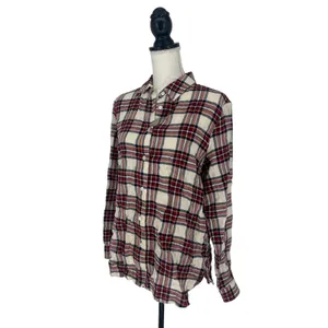 Jenni Kayne‎ Sequoia Plaid Cotton Button Down Shirt Red Cream S thumbnail 6
