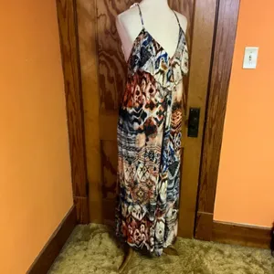 Lani Boho Plunging Maxi Dress Crochet Back Earthy Festival Hippie Chic Size M thumbnail 7