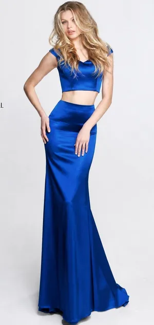 Sherri Hill 51251 Navy Satin Two Piece Gown NWT‎ Size 6 thumbnail 1