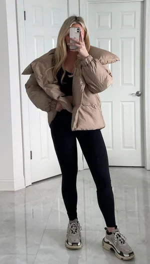 Oversized Puffer Jacket Tan Size M thumbnail 3
