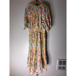 Anthropologie Felipa Maxi Dress Size L Ikat Print‎ Smocked Waist Short Sleeve thumbnail 4