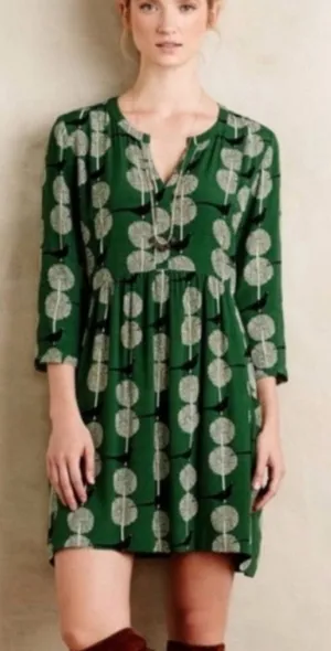 Maeve Green Printed Mini Swing Dress packets and laces at the back adjustment S thumbnail 1