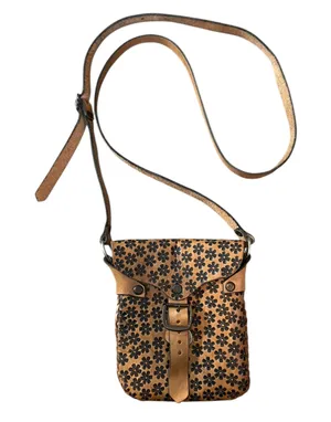 Handmade Leather Boho Hippie Earthy Natural Tan Floral Braided Crossbody Bag thumbnail 1