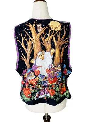VINTAGE Halloween Bears Vest Black Size XL thumbnail 7
