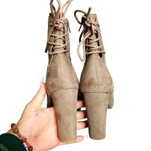 Bamboo‎ Tan Suede Lace Up Platform Booties thumbnail 2