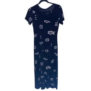 Vintage Black Maxi Dress Abstract‎ Print Short Sleeve Minimalist 90s Grunge thumbnail 2
